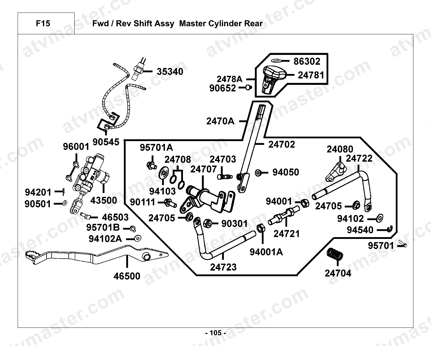 Fwd / Rev Shift Assy Master Cylinder Rear
